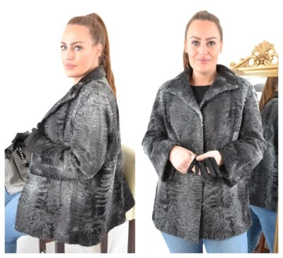 US4713 REAL GRAY BROADTAIL PERSIAN LAMB FUR JACKET RANCH PERSIAN LAMB COAT 2XL - Image 1 of 4