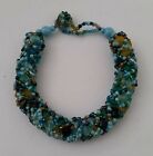 Handmade Bracelet GLASS BEADS GOLD CORAL BLUE TURQUOISE GREEN PEACOCK 7 Inches 