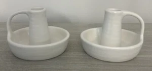 Ikea GODTAGBAR Candlestick Candle Holders w/Handle Ceramic White 3" TWO - Picture 1 of 4