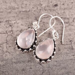Natural Rose Quartz Gemstone 925 Sterling Silver Drop/Dangle Earrings For Women