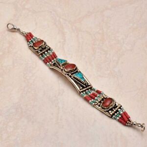 Tibetan Coral Turquoise Gemstone Ethnic Handmade Bracelet Jewelry 32 Gms AB 3648