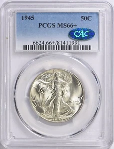 Medio Walking Liberty 1945 graduación profesional MS66+ con etiqueta CAC - Imagen 1 de 2