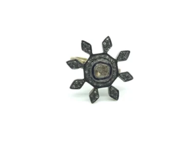 Solid 925 Sterling Silver Pave Polki Diamond Ring Gold Plated Jewelry Gifted - Image 1 of 4