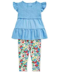 NWT Polo Ralph Lauren Blue Baby Girls Shirred Top  3 Months pfe2322 - Picture 1 of 2