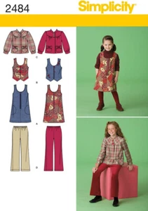 Simplicity Sewing Pattern 2484 Girls Jumper Vest Jacket Pants Sizes 7-14 UNCUT - Picture 1 of 6