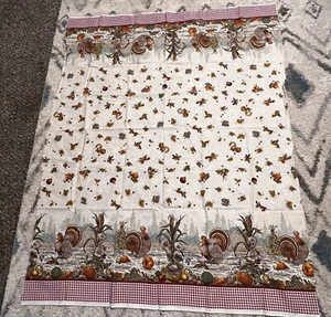 Thanksgiving Harvest Toile Wide Fabric Turkey Farm Barn Pumpkins 43”x56” - Picture 1 of 10