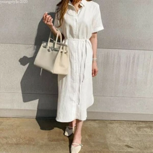 Lady Summer Casual Button-Down Shirt Dress Cotton Linen Long Tunic Beach Kaftan - Picture 1 of 10