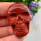 2 pièces pendentif totem en jaspe rouge naturel quartz cristal sculpté crâne Reiki 1,3"