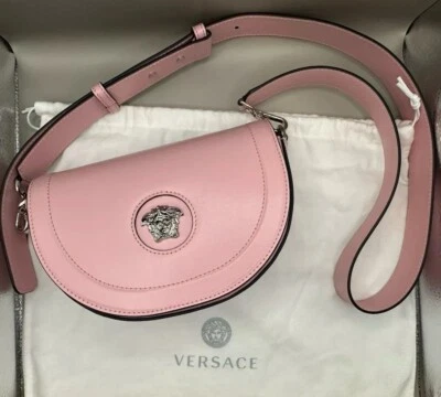 Versace La Medusa Pink Leather Gold Logo Front Flap Shoulder Crossbody Bag $1500 - Image 1 of 4