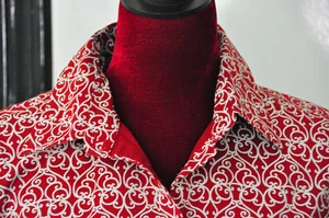 Talbot's Stretch Blouse Red with White Arabesque - Sz 10 - Picture 1 of 9