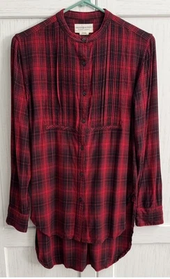 Camisa túnica plisada Denim & Supply Ralph Lauren talla mediana roja negra a cuadros Foto 1 de 4