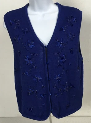 Requisitos Suéter Chaleco Mujer Talla L Azul Real Cuello en V Botones Cuentas Nuevo Foto 1 de 4