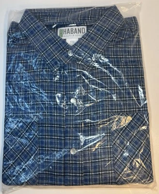 Haband Men's Plaid XL Shirt Pearl Snap Blue Long Sleeved New - Image 1 of 2