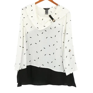 Ali Miles creme schwarz bedruckt Lagenlook Saum Tunika Top Größe Large Art To Wear - Bild 1 von 9
