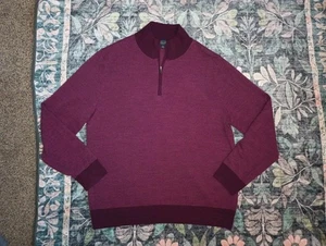 Brooks Brothers Herren Merino Wool Zip Pullover Sweater Large Burgundy Waschbar  - Bild 1 von 8