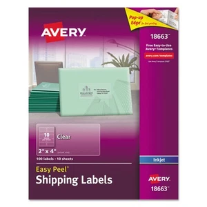 Avery Clear Easy Peel Mailing Labels Inkjet 2 x 4 100/Pack 18663 - Picture 1 of 8