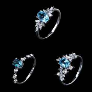 Anillo de boda 5*7 mm azul VVS1 moissanita regalo para mujer plata de ley 925 - Imagen 1 de 23