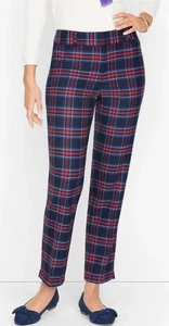 TALBOTS Hampshire Ankle Pants High Waist Navy Blue Plaid Wool 20W Side Elastic - Picture 1 of 12