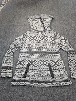 Suéter OneWorld Mujer Pequeño Negro Blanco Capucha Cuello Capucha Pullover Tejido Azteca Foto 1 de 4