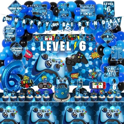 6th Birthday Decorations for Boys, 149Pcs Blue Video Game level 6 Party Suppl... - Image 1 of 4