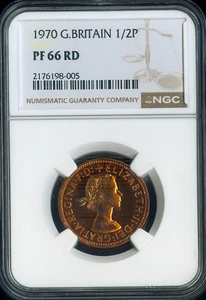 Gran Bretaña 1970 medio centavo 1/2P NGC PF66 RD calidad - Imagen 1 de 2