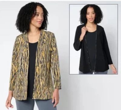 Susan Graver Regular LK Fusion Plus Reversible Topper Sweater Animal/Black 2X - Image 1 of 4