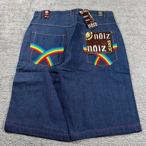 Nuevo con etiquetas Pantalones Cortos Grunge Sueltos Pierna Ancha Bordados Arco Iris Noiz Patín Azul Marino Denim - Imagen 1 de 7