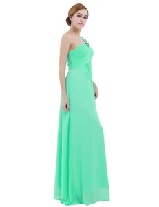 Damen One Shoulder Blumen Lang Chiffonkleid Abendkleider Brautjungfern Ballkleid - Bild 1 von 20