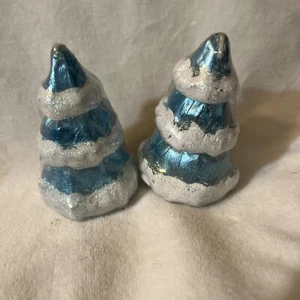 "Juego de 2 velas de cera de árbol cubiertas de nieve MCM vintage de 3"" todavía en su plástico" - Imagen 1 de 4