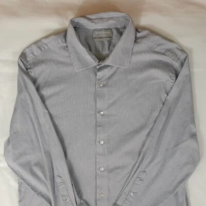 Hickey Freeman Button Up Shirt Mens XL 17 Blue Gray Striped Stretch Long Sleeve - Picture 1 of 15