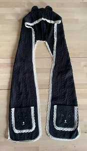 Teddy Fresh Cable Knit Bear Ear Bonnet Hooded Scarf with Pockets & Lace Trim NWT - Picture 1 of 7