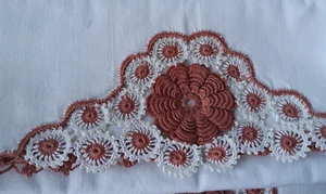 Exquisito par de fundas de almohada vintage ganchillo a mano encaje óxido flor años 40 - Imagen 1 de 3