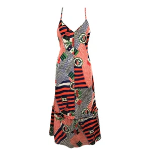 Ralph Lauren Georgette Nautical Multi Midi Long Gown Dress Top Womens - Picture 1 of 5