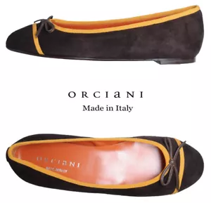 ORCIANI NIB $378 DARK CHOCOLATE SUEDE STRINGS FLATS. MADE IN ITALY. EU 39/US 8 - Picture 1 of 13