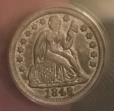 1848 Seated Liberty dime, lustrous XF+, Scarce Cover