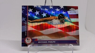 2024 Topps Cromo Juegos Olímpicos de Estados Unidos Michael Phelps Bandera de Estados Unidos #/76 #200 Foto 1 de 2