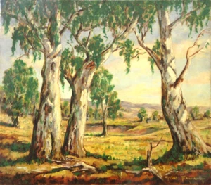 1940er signiert CHARLES FRYDRYCH ÖLGEMÄLDE AUSTRALIEN LANDSCHAFT EUKALYPTUSBÄUME - Bild 1 von 12