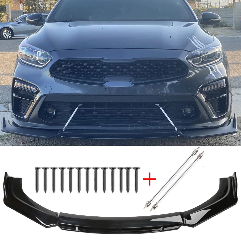 Gloss Front Bumper Lip Spoiler Splitter Air Dam Strut Rod for KIA Forte Rio Soul - Image 1 of 4