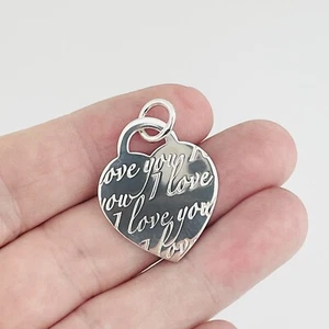 Tiffany & Co I LOVE YOU Notes Heart Script Charm or Pendant in 925 Silver - Picture 1 of 6