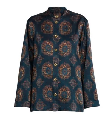 Loro Piana Women Rosette Silk & Cashmere-Blend Blouse Blue/Navy 40/6 New $3900 - Image 1 of 4