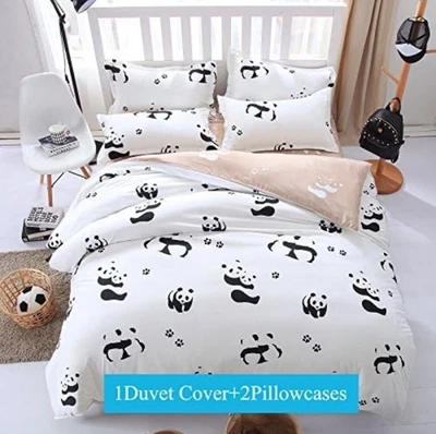 Juego de edredón de microfibra tamaño doble de 3 piezas, patrones de animales panda blanco y negro Foto 1 de 2