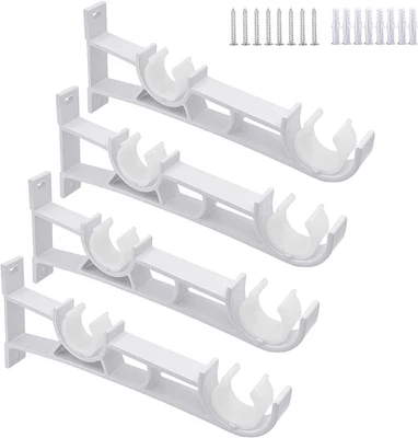 Paquete de 4 soportes de barra de cortina doble, soportes de barra de cortina blanca para pared, Heavy Du Foto 1 de 4