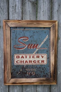 SUN BATTERY CHARGER MODEL 160 STAMPED PAINTED METAL FRONT COVER SIGN VINTAGE OLD - Picture 1 of 21
