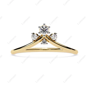 Lab-Created 0.75 Ct Round Cut White Diamond Wedding Ring Crown 10K Yellow Gold - Picture 1 of 4