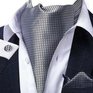 Herren Krawatte Geometrisch Mode Business Büro Ascot Einstecktuch Manschettenknöpfe Set - Bild 1 von 7