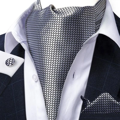 Mens Cravat Geometric Fashion Business Office Ascot Handkerchief Cufflinks Set - Image 1 of 4