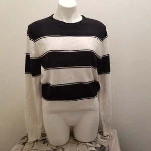 Vintage Navy Blue Striped Super Soft Orlon Acrylic Knit Sweater L/44 - Foto 1 di 5