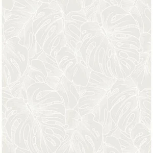 SCOTT LIVING Wallpaper Rolls 33' Paper Strippable Botanical in White Flocked - Picture 1 of 4