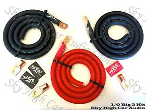 Sky High Oversized 1/0 Gauge AWG Big 3 Upgrade RED/BLACK Electrical Wiring Kit