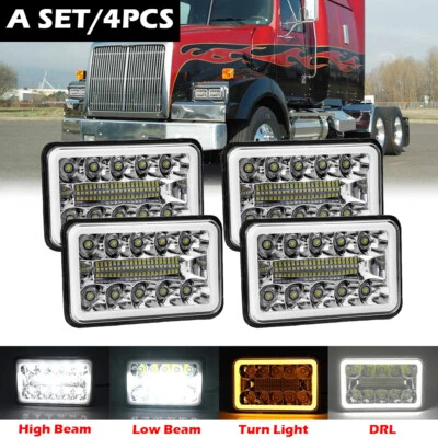 4pcs 4X6" inch LED Headlights Hi-lo beam H4656 For Western Star 4900 Semi Truck - Image 1 of 4